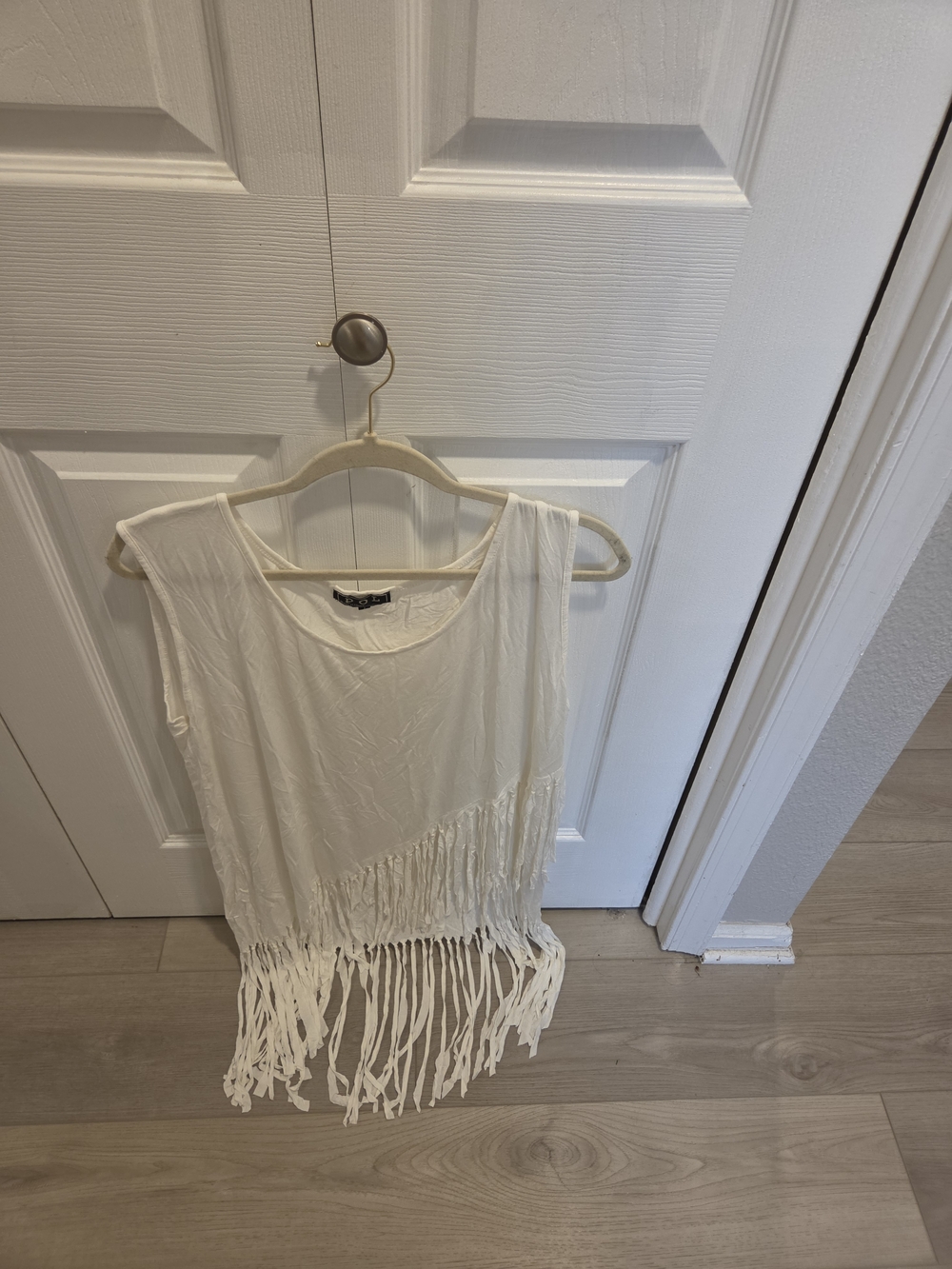 POL Cream Fringed Sleeveless Top
